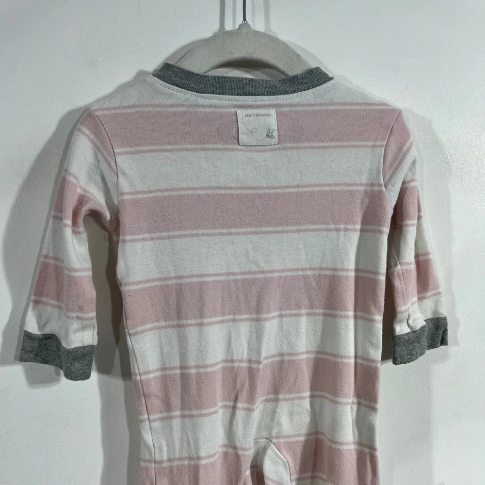 Burt's Bees Baby Pink White Striped Organic Cotton Footed Sleeper 3-6M